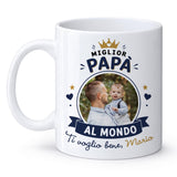 Tazza bianca con stampa “Miglior Papà al Mondo” e foto padre-bambino