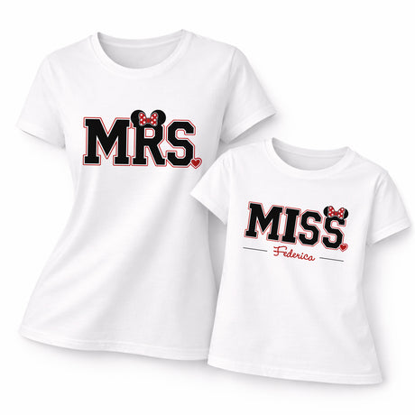 Set t-shirt bianchi mamma e figlia con MRS e MISS