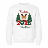 Felpa bianca con grafica Natale 2026: renna, cuori e nome Martina