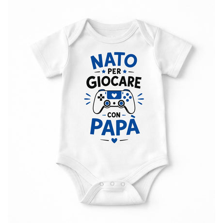 Body neonato bianco con stampa blu "Nato per giocare con papà"
