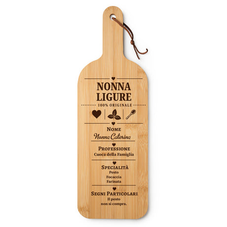 Tagliere in legno personalizzato Nonna Ligure con manico e scritta 100% originale