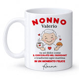 Tazza in ceramica bianca con scritta rossa «NONNO» e nome Valerio