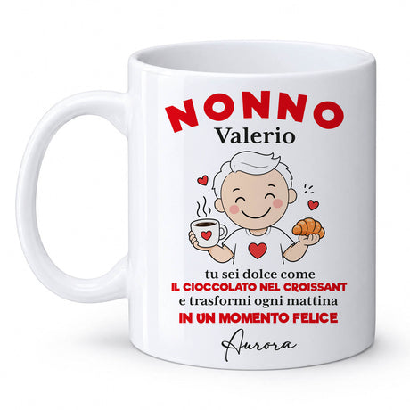 Tazza in ceramica bianca con scritta rossa «NONNO» e nome Valerio