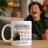 Tazza bianca con manico appoggiata: stampa Nonno, foto e dedica "il tuo Mario".