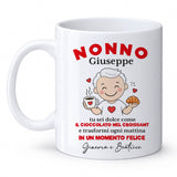 Tazza in ceramica bianca con scritta rossa «NONNO» e nome Giuseppe