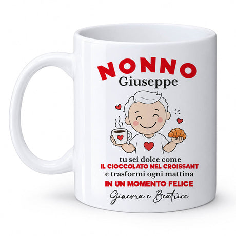 Tazza in ceramica bianca con scritta rossa «NONNO» e nome Giuseppe