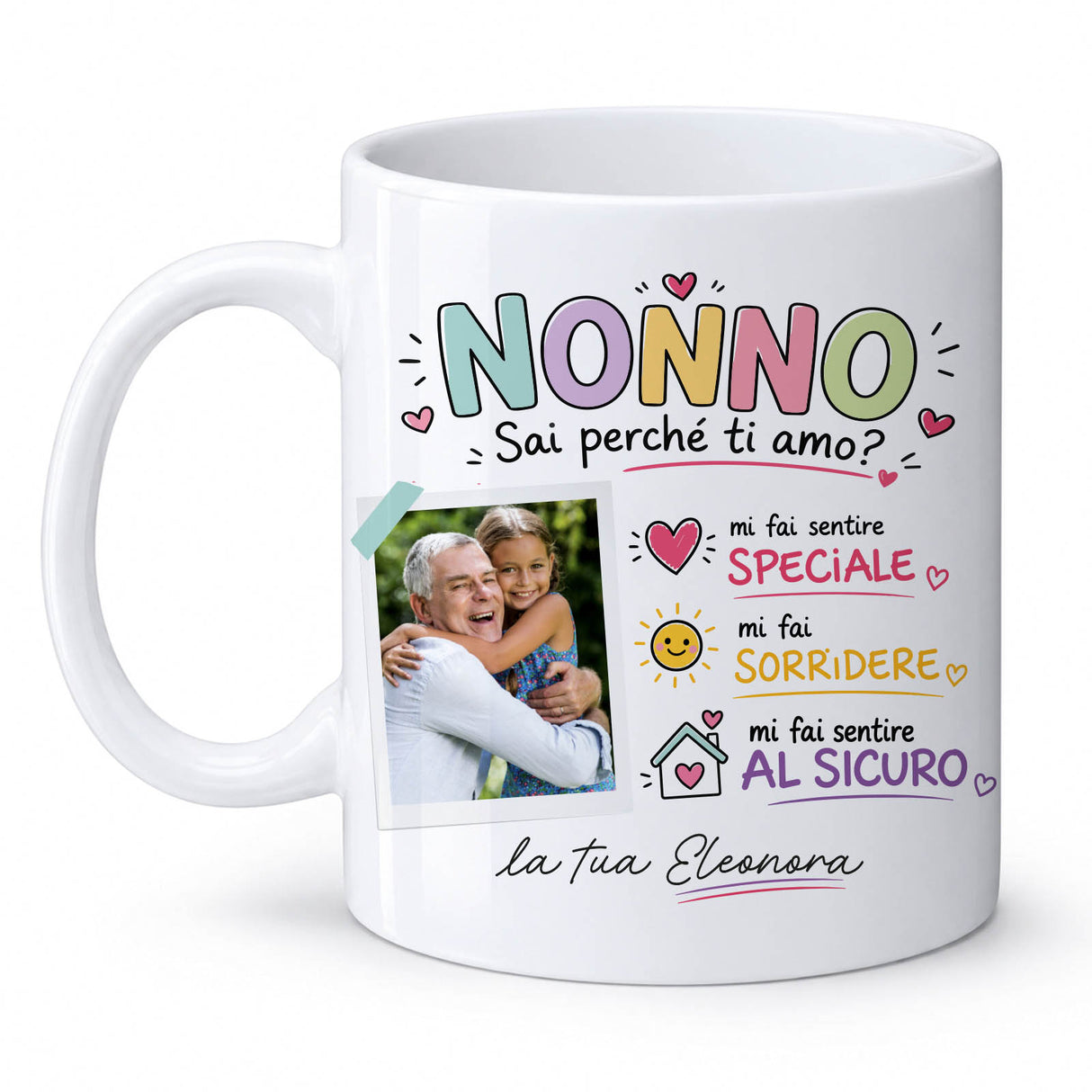 Tazza bianca con manico: stampa Nonno, foto e dedica "la tua Eleonora".