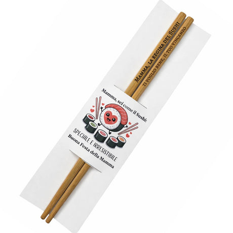 Bacchette di legno con fascia bianca personalizzata e illustrazione sushi