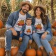 Set di magliette bianche Pumpkin Patch con stampa Papà, Mamma e Bimbo, maniche corte