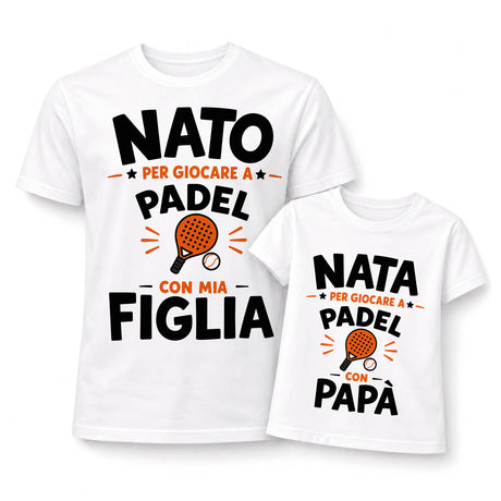 Set t-shirt bianche papà e figlia con stampa “NATA” per giocare a Padel