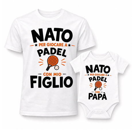 Set t-shirt bianche papà e figlio con stampa “NATO” per giocare a Padel