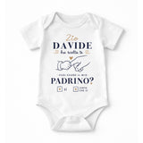 Body neonato bianco con stampa blu «Zio DAVIDE» «Padrino»