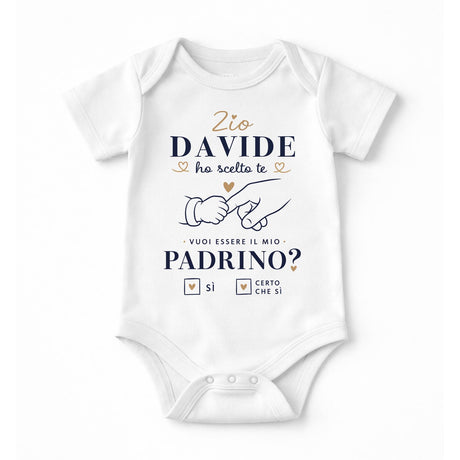 Body neonato bianco con stampa blu «Zio DAVIDE» «Padrino»