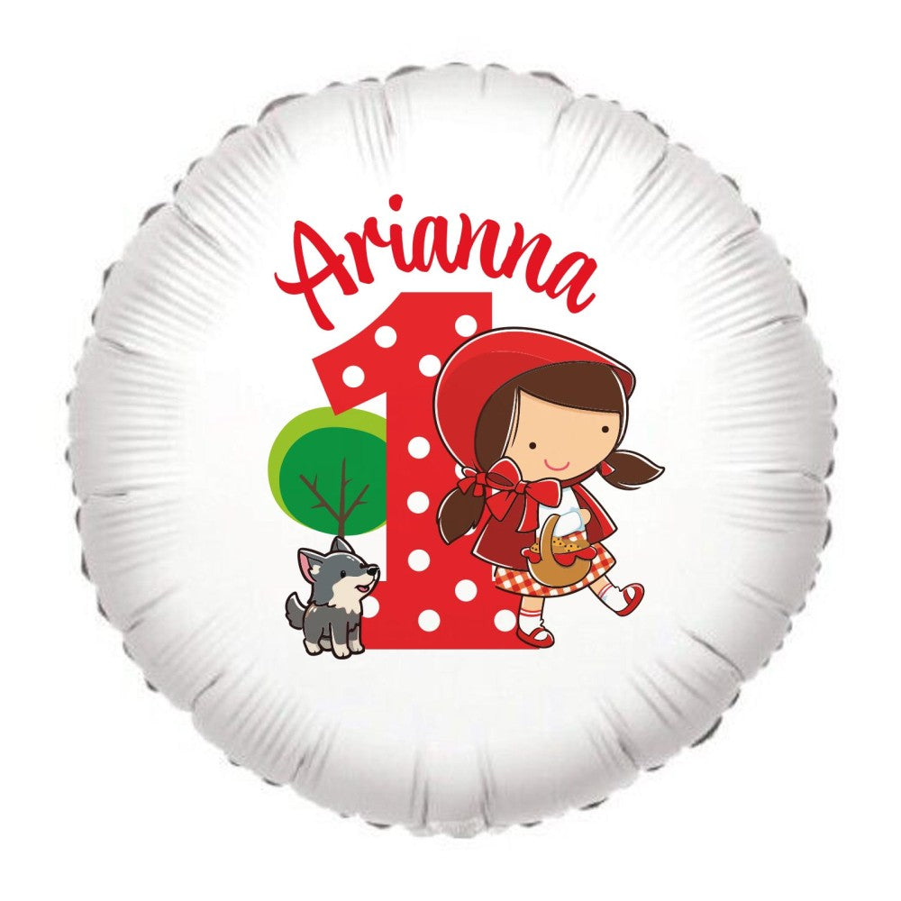 Palloncino tondo in alluminio bianco con Arianna e Cappuccetto Rosso stilizzata