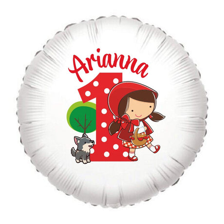 Palloncino tondo in alluminio bianco con Arianna e Cappuccetto Rosso stilizzata