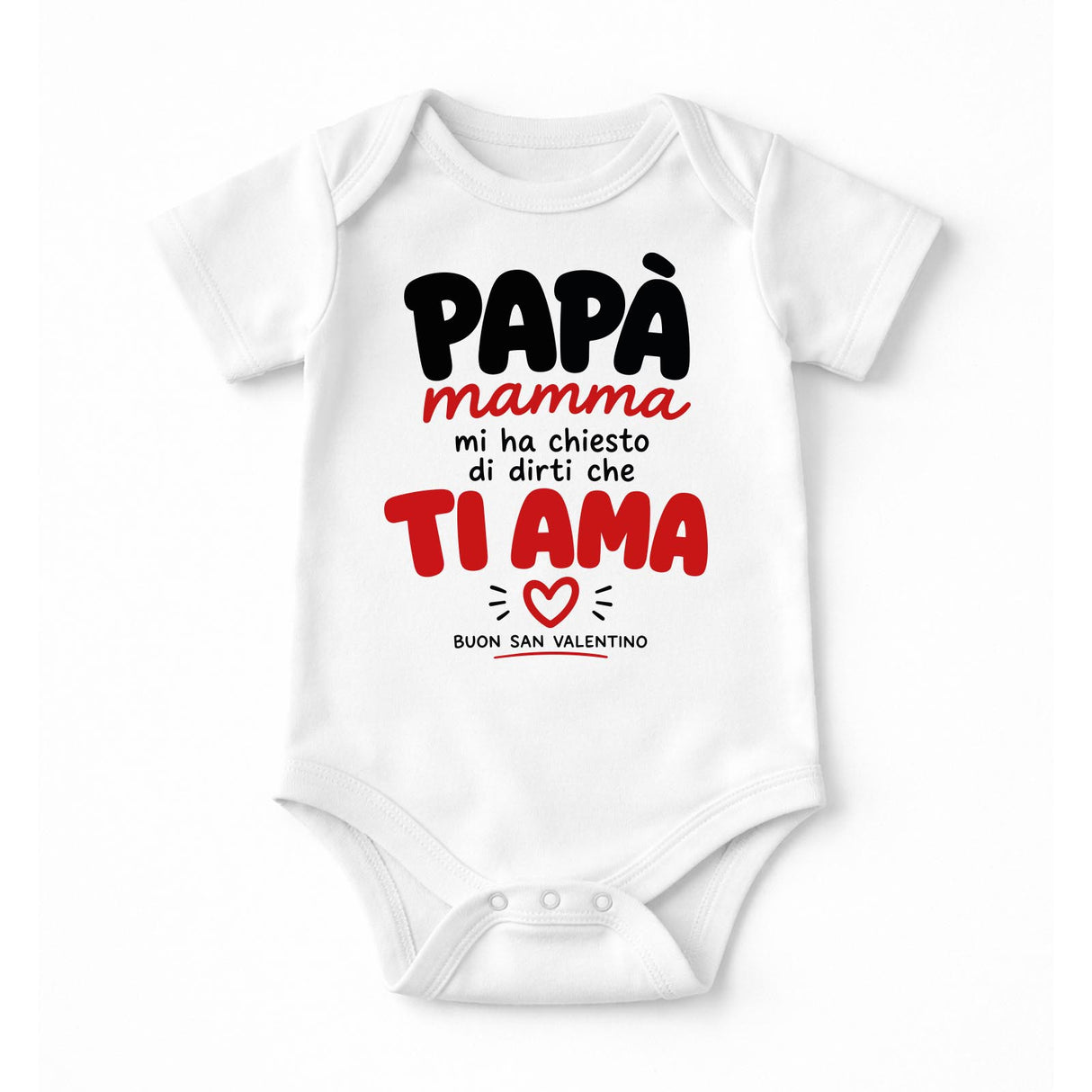 Tutina neonato bianca con stampa “PAPÀ mamma” e “TI AMO” San Valentino