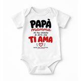 Tutina neonato bianca con stampa “PAPÀ mamma” e “TI AMO” San Valentino