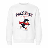 Felpa bianca con grafica pinguino Polo Nord sui pattini e nome Davide