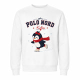 Felpa bianca con grafica pinguino Polo Nord sui pattini e nome Katia