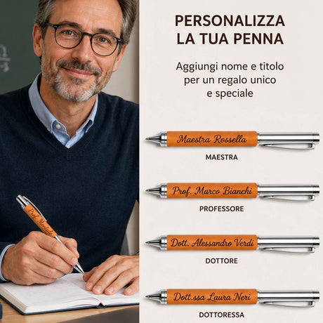 Set di penne personalizzate con nomi diversi: tre penne arancioni con etichette