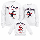 Set di 3 felpe bianche Polo Nord con stampa pinguino, 2 adulti e 1 bambino