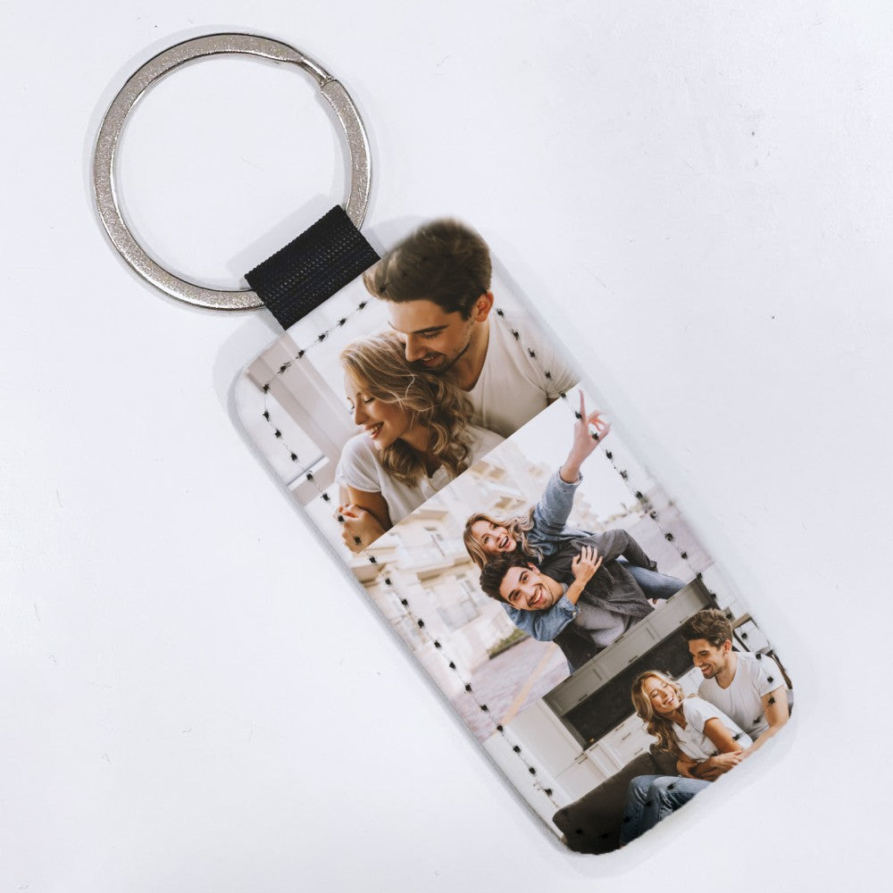Portachiavi in ecopelle con foto personalizzata e anello metallico