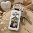 Portachiavi rettangolare in pelle bianca con foto, scritta "NONNI" e anello chiavi