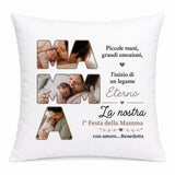 Cuscino personalizzato bianco con collage foto e testo “La nostra Eterna”