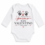 Body neonato bianco maniche lunghe con stampa cuore e impronte San Valentino