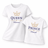 Coppia di t-shirt bianche: QUEEN Mamma e PRINCE Manuel con corona dorata