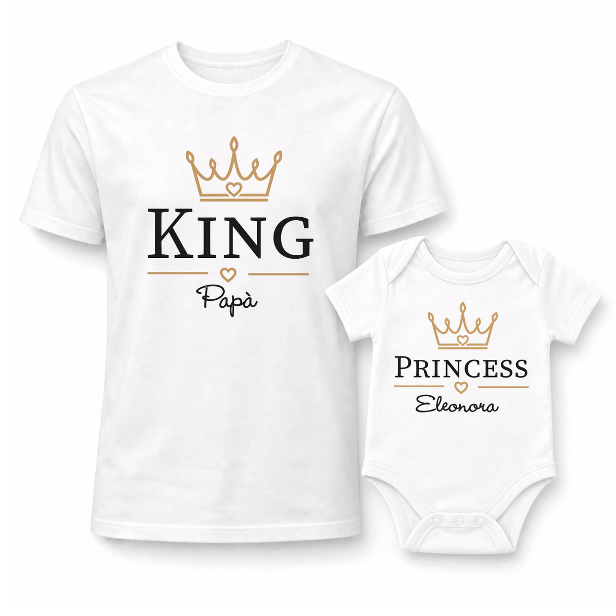 Set bimbo: t-shirt bianca King Papa e body bianca Princess Eleonora