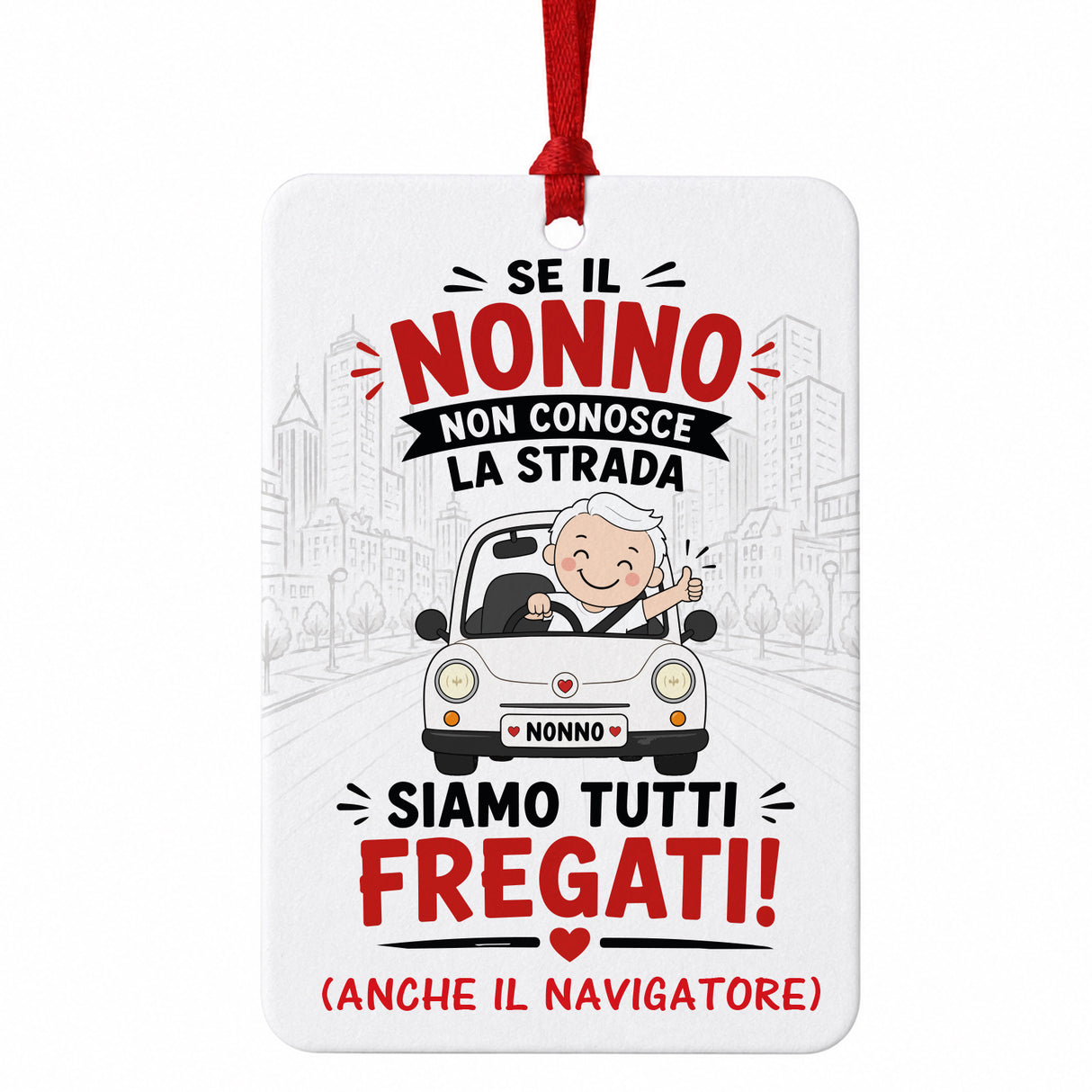 Profumatore auto a forma rettangolare con cordino rosso e scritta «Nonno»