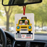 Profumatore auto quadrato bianco con foto, grafica Taxi e cordino rosso