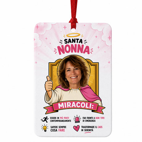 Profumatore auto rettangolare con cordino rosso e grafica «Santa Nonna»