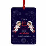 Profumatore per auto: cartoncino blu scuro con nastro rosso, frase e Fabio & Maria