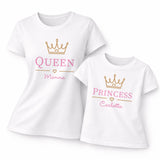 Coppia di t-shirt bianche: QUEEN Mamma e PRINCESS Carlotta con corona dorata