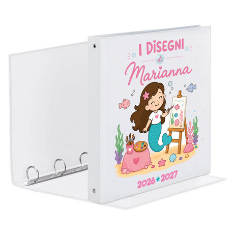 Raccoglitore ad anelli bianco con copertina personalizzata e illustrazione "I Disegni".
