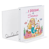 Raccoglitore ad anelli bianco con copertina personalizzata, illustrazione "I Disegni di".