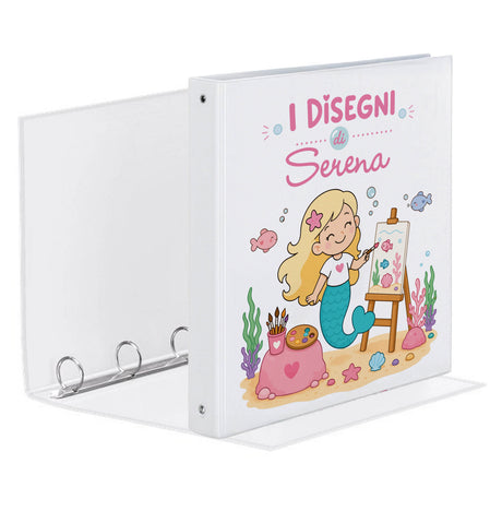 Raccoglitore ad anelli bianco con copertina personalizzata, illustrazione "I Disegni di".