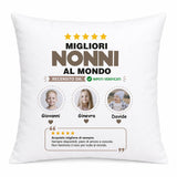 Cuscino bianco «Migliori nonni al mondo» con tre foto e stelle