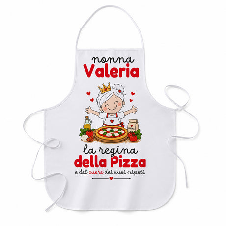 Grembiule bianco personalizzato con nome Valeria, stampa “la regina della Pizza”