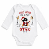 Body neonato bianco maniche lunghe con grafica pinguino rock e scritta natalizia