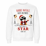 Felpa bimbo bianca con stampa Babbo Natale, cuori e stelle, maniche lunghe