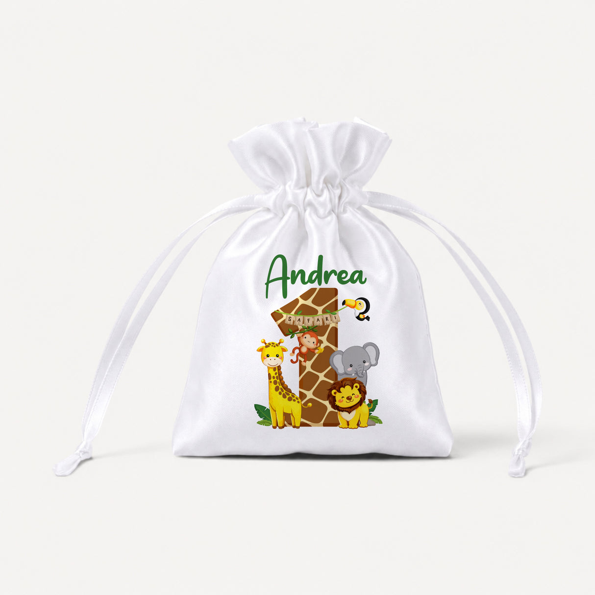 Kit 10 Sacchetti Portaconfetti Safari Personalizzate con Nome ed Età – Compleanno Bambino Safari