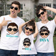Set T-shirt bianche coordinate con stampe Diva/Bodyguard per papà, mamma e figlia