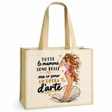 Borsa shopper in tela riutilizzabile beige con stampa “Opera d’Arte”