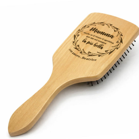 Spazzola per capelli in legno personalizzata con scritta “Mamma” e setole nere