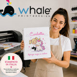 Raccoglitore A4 con copertina bianca: unicorno rosa e nome fucsia, stampato in Italia