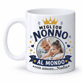 Tazza bianca con “Miglior Nonno al Mondo” e dedica “con amore...Nadia”