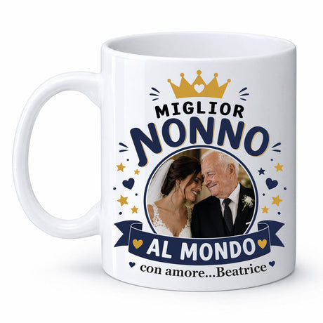 Tazza bianca con “Miglior Nonno al Mondo” e dedica “con amore...Beatrice”